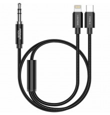 Аудіо кабель Aux Amaya AUX-04 (Type-C/Lightning to AUX 3.5mm) (1.2m) Black