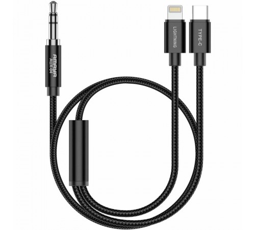 Аудіо кабель Aux Amaya AUX-04 (Type-C/Lightning to AUX 3.5mm) (1.2m) Black