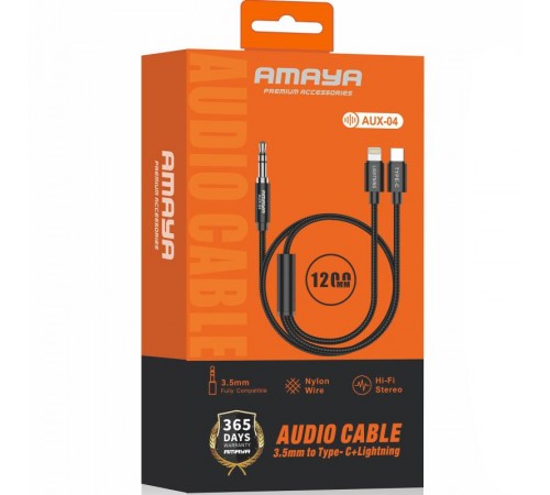 Аудіо кабель Aux Amaya AUX-04 (Type-C/Lightning to AUX 3.5mm) (1.2m) Black