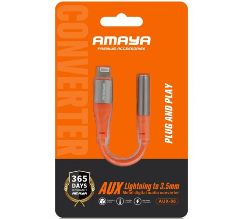 Перехідник Amaya AUX-08 Lightning to 3.5mm Orange