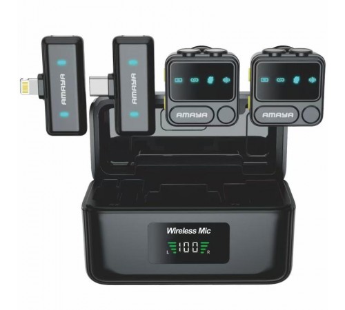 Петличний бездротовий мікрофон Amaya ANC100 dual-mic 2in1 (Lightning/Type-C) Black