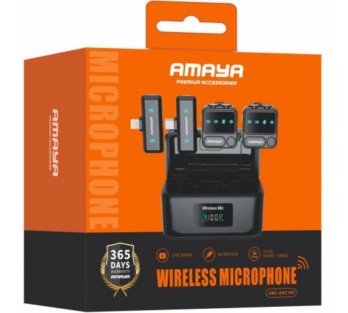 Петличний бездротовий мікрофон Amaya ANC100 dual-mic 2in1 (Lightning/Type-C) Black