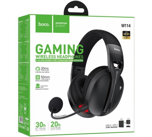 Накладні бездротові навушники Hoco W114 Magic +3.5mm+2.4G Black
