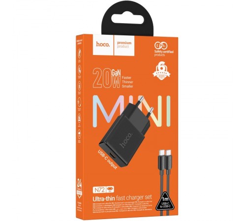 МЗП Hoco N72 Speed ultra-thin PD20W (1USB-C) + кабель Type-C to Type-C Black