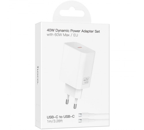 МЗП Hoco C162A Source PD40W (1USB-C) + кабель Type-C to Type-C White