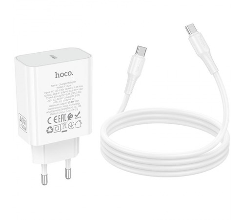 МЗП Hoco C162A Source PD40W (1USB-C) + кабель Type-C to Type-C White