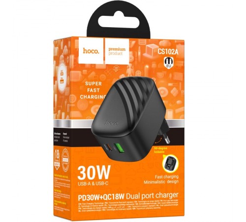 МЗП Hoco CS102A Folding PD30W+QC3.0 (1USB-A/1C) Black