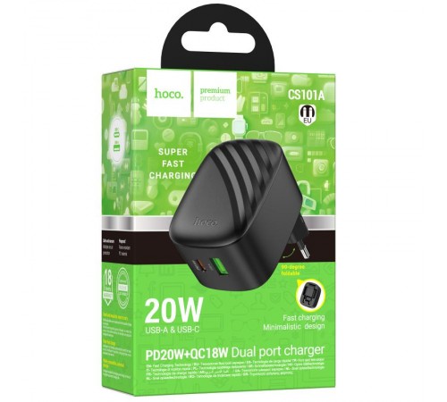 МЗП Hoco CS101A Folding PD20W+QC3.0 (1USB-A/1C) Black