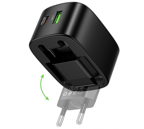 МЗП Hoco CS101A Folding PD20W+QC3.0 (1USB-A/1C) Black