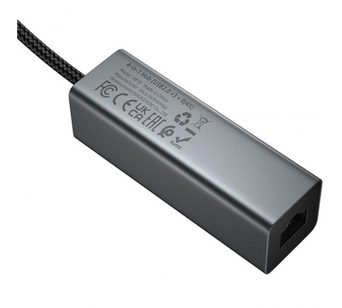 Перехідник HUB Hoco HB1D USB to USB2.0*3+RJ45 Metal gray
