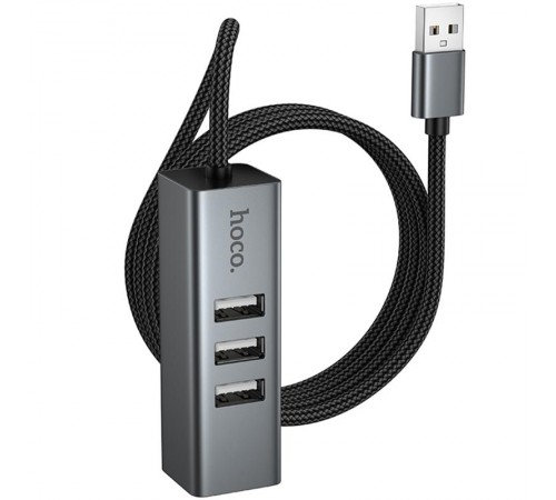 Перехідник HUB Hoco HB1D USB to USB2.0*3+RJ45 Metal gray