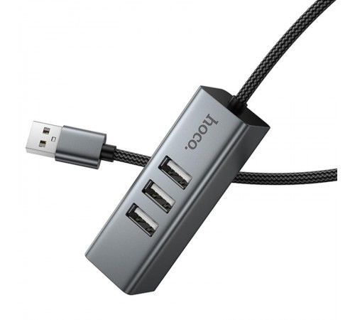 Перехідник HUB Hoco HB1D USB to USB2.0*3+RJ45 Metal gray