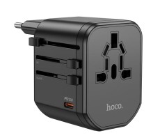Мережевий універсальний перехідник Hoco AC15 Walker PD20W+QC3.0 (2USB-A/1C) (EU) Black