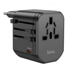 Мережевий універсальний перехідник Hoco AC15 Walker PD20W+QC3.0 (2USB-A/1C) (EU) Black