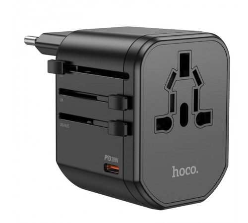 Мережевий універсальний перехідник Hoco AC15 Walker PD20W+QC3.0 (2USB-A/1C) (EU) Black