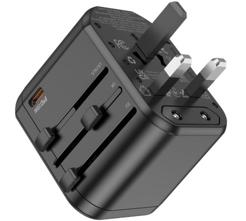 Мережевий універсальний перехідник Hoco AC15 Walker PD20W+QC3.0 (2USB-A/1C) (EU) Black