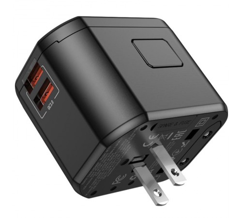 Мережевий універсальний перехідник Hoco AC15 Walker PD20W+QC3.0 (2USB-A/1C) (EU) Black