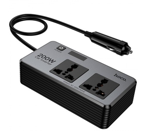 АЗП інвертор Hoco Z66 New PD66W+QC3.0 (2USB-A/1C/2xSocket) (0.5m) Black
