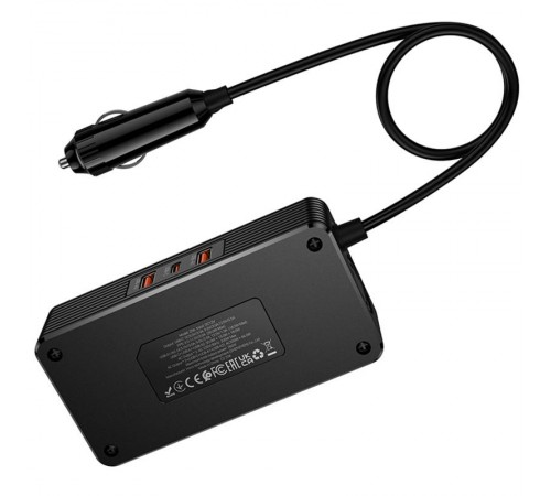 АЗП інвертор Hoco Z66 New PD66W+QC3.0 (2USB-A/1C/2xSocket) (0.5m) Black