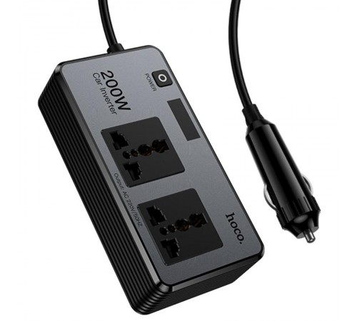 АЗП інвертор Hoco Z66 New PD66W+QC3.0 (2USB-A/1C/2xSocket) (0.5m) Black
