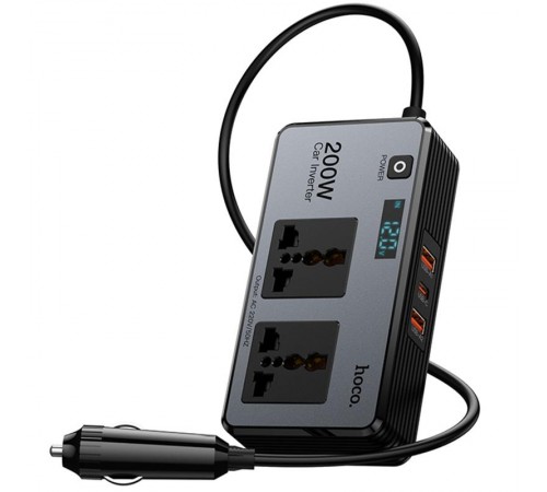 АЗП інвертор Hoco Z66 New PD66W+QC3.0 (2USB-A/1C/2xSocket) (0.5m) Black