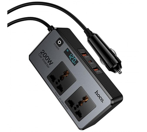 АЗП інвертор Hoco Z66 New PD66W+QC3.0 (2USB-A/1C/2xSocket) (0.5m) Black
