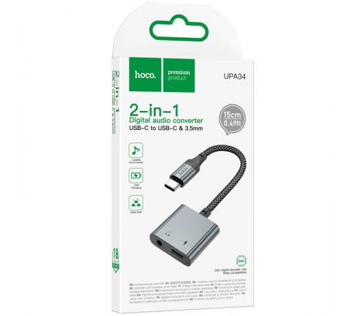 Перехідник Hoco UPA34 Type-C to Type-C + 3.5mm Metal gray