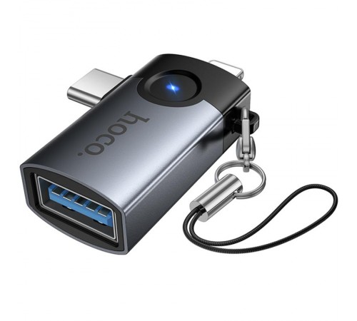 Перехідник Hoco UA46D OTG 2in1 Lightning male/Type-C male to USB female Metal gray