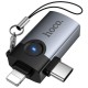 Перехідник Hoco UA46D OTG 2in1 Lightning male/Type-C male to USB female Metal gray