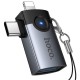 Перехідник Hoco UA46D OTG 2in1 Lightning male/Type-C male to USB female Metal gray