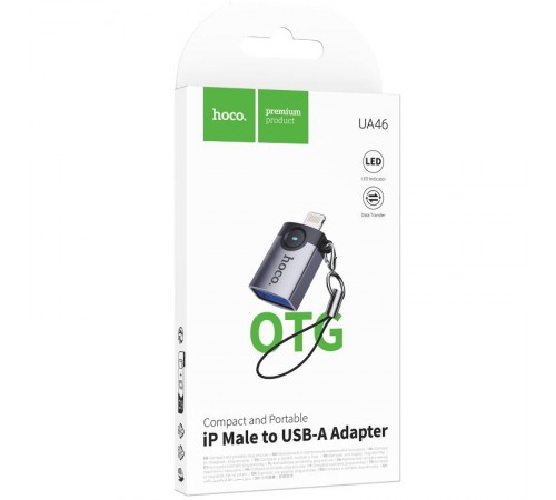 Перехідник Hoco UA46 Lightning Male to USB Female USB2.0 Metal gray