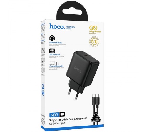 МЗП Hoco N83 Profit PD40W (1USB-C) + кабель Type-C to Type-C Black