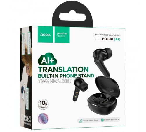 Бездротові TWS навушники Hoco EQ100 Intelligent AI translation (App) Black