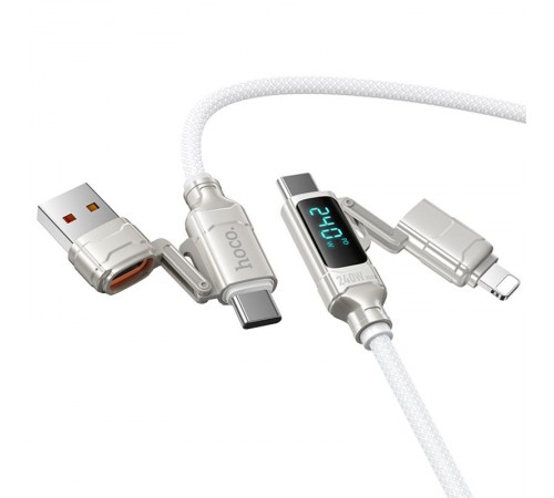 Дата кабель Hoco U152 Fortune 4in1 Type-C to Lightning/Type-C to USB 240W (1.2m) Light Gray