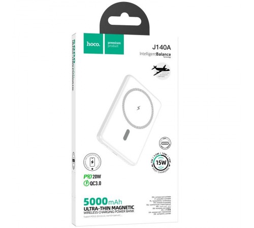 Портативний ЗП Power Bank Hoco J140A Tony ultra-thin PD20W з БЗП 5000 mAh White