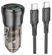 АЗП Borofone BZ25 Journey PD20W+QC3.0 total 38W (1USB-A/1C) + кабель Type-C to Type-C Transparent black