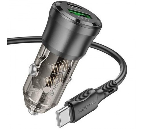 АЗП Borofone BZ25 Journey PD20W+QC3.0 total 38W (1USB-A/1C) + кабель Type-C to Type-C Transparent black