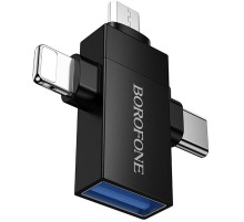 Перехідник Borofone BV26D 3in1 Lightning male/Type-C male/Micro male to USB2.0 female Black