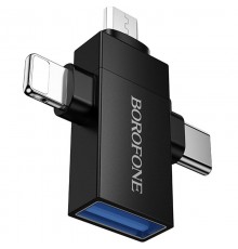 Перехідник Borofone BV26D 3in1 Lightning male/Type-C male/Micro male to USB2.0 female Black