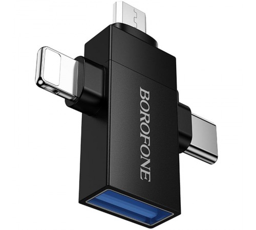 Перехідник Borofone BV26D 3in1 Lightning male/Type-C male/Micro male to USB2.0 female Black