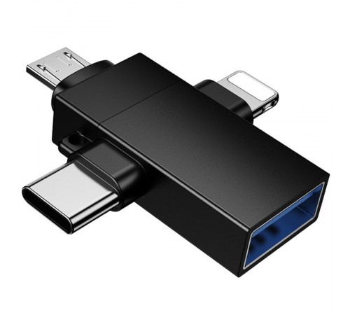 Перехідник Borofone BV26D 3in1 Lightning male/Type-C male/Micro male to USB2.0 female Black