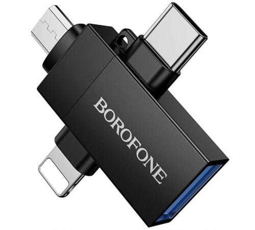 Перехідник Borofone BV26D 3in1 Lightning male/Type-C male/Micro male to USB2.0 female Black