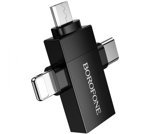 Перехідник Borofone BV26D 3in1 Lightning male/Type-C male/Micro male to USB2.0 female Black