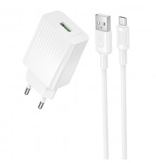 МЗП Borofone BAS72A Source QC3.0 (1USB-A) + кабель USB to MicroUSB White
