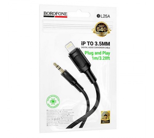 Аудіо кабель Aux Borofone BL25A Nice (Lightning to AUX 3.5mm) (1m) Black
