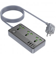 Подовжувач Borofone BAC2 Leya (3USB-A/1C/3xSocket) (1.5m) Black