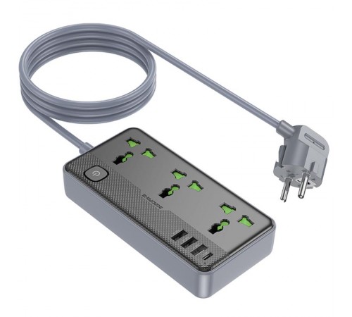 Подовжувач Borofone BAC2 Leya (3USB-A/1C/3xSocket) (1.5m) Black