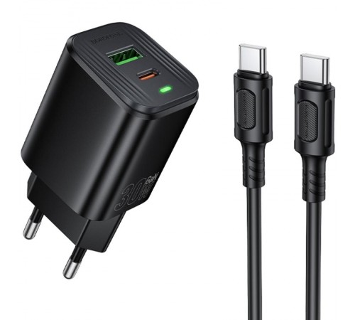 МЗП Borofone BAS85A Star PD30W+QC3.0 (1USB-A/1C) + кабель Type-C to Type-C Black