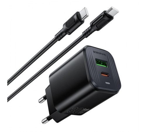 МЗП Borofone BAS85A Star PD30W+QC3.0 (1USB-A/1C) + кабель Type-C to Type-C Black