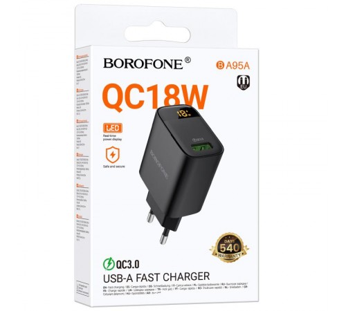 МЗП Borofone BA95A Ilustre QC3.0 (1USB-A) Black